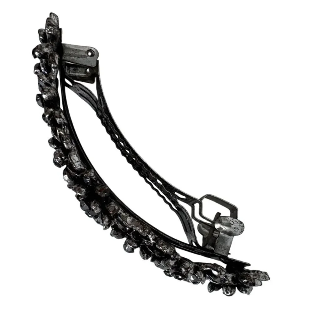 FLOWER AND PETAL RHINESTONE AND METAL BARRETTE HAIR JEWELRY